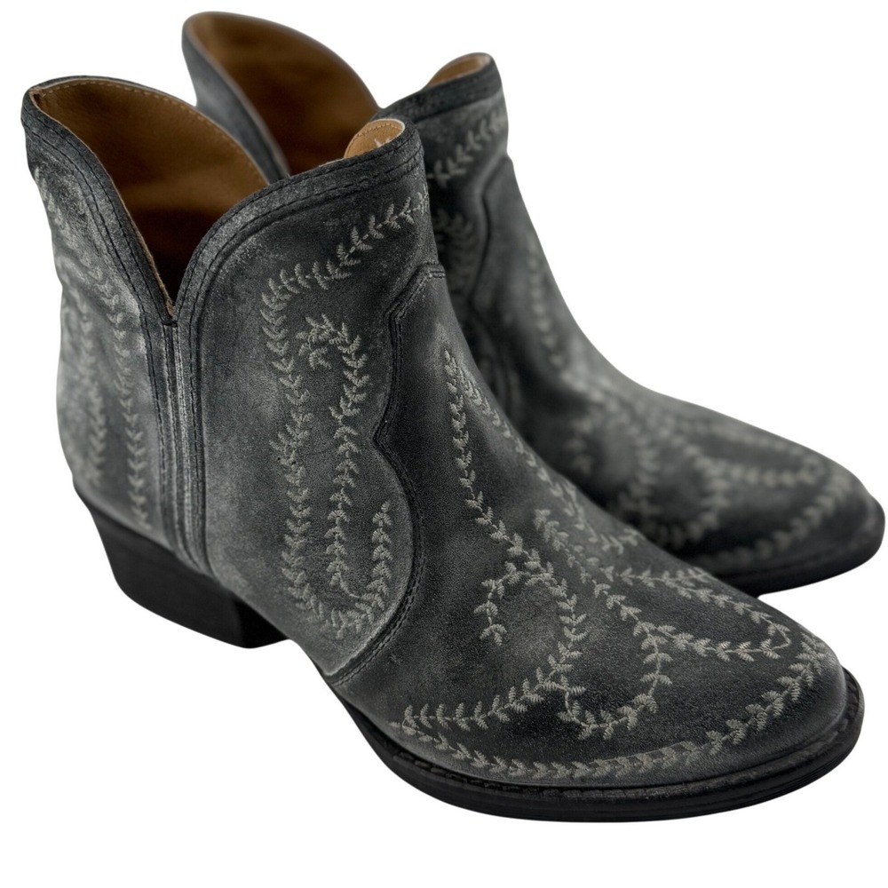 Embroidered Distressed Gray Ankle Booties